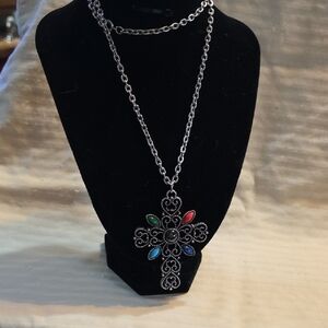 Elegant Silver Cross Pendant Necklace